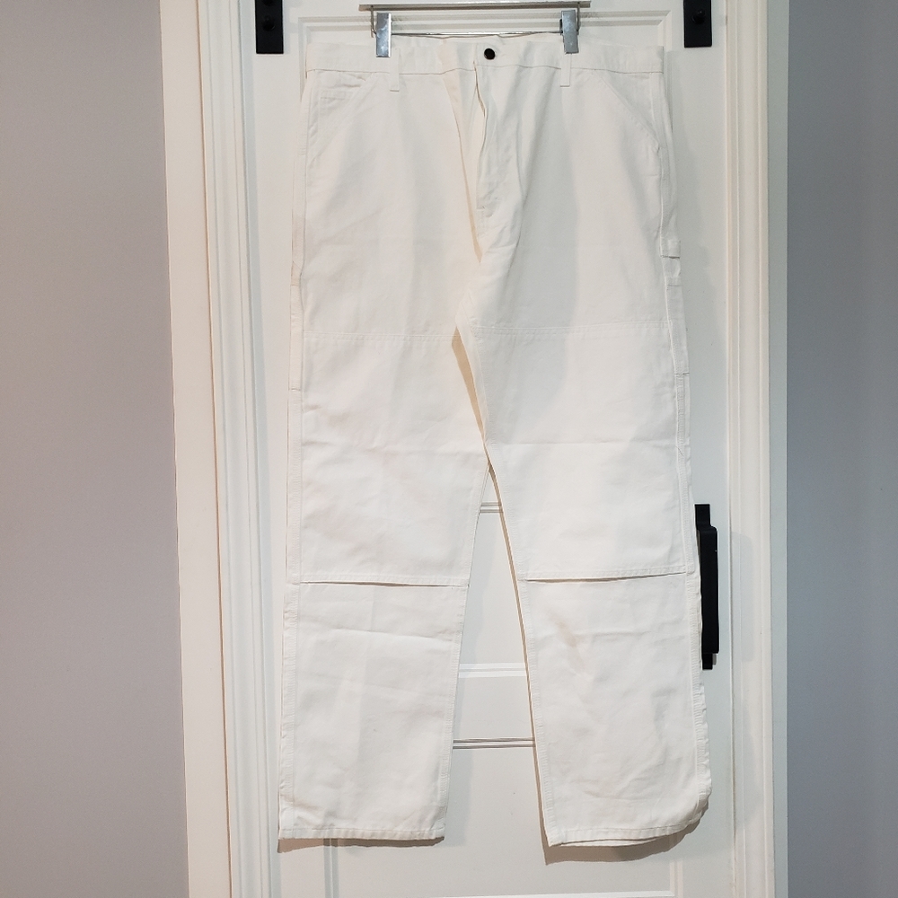 Caboose Mens 44x34 White Painter Pant Cotton Canvas Straight Leg Reinforced Jean